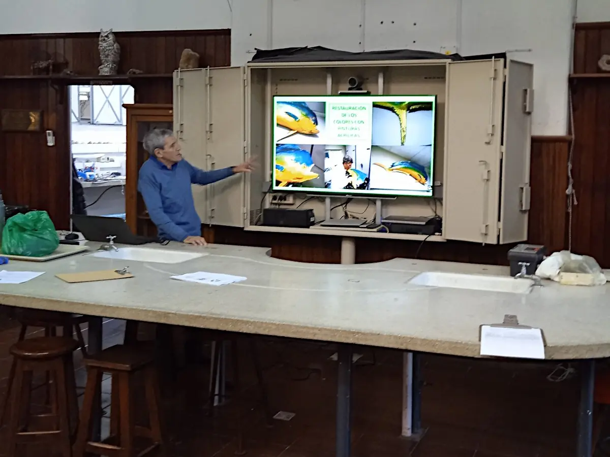 Gabriel Piloni durante el taller de taxidermia.