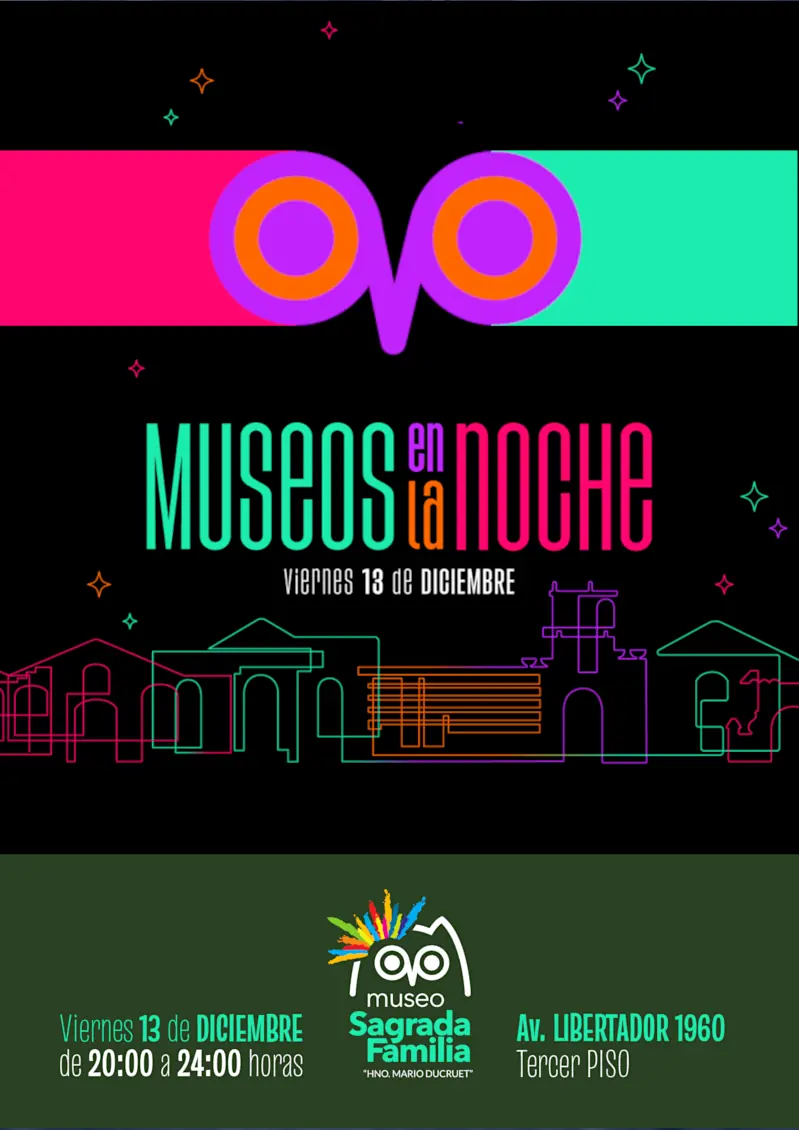 Afiche de anuncio de Museos en la Noche en el Museo Sagrada Familia.